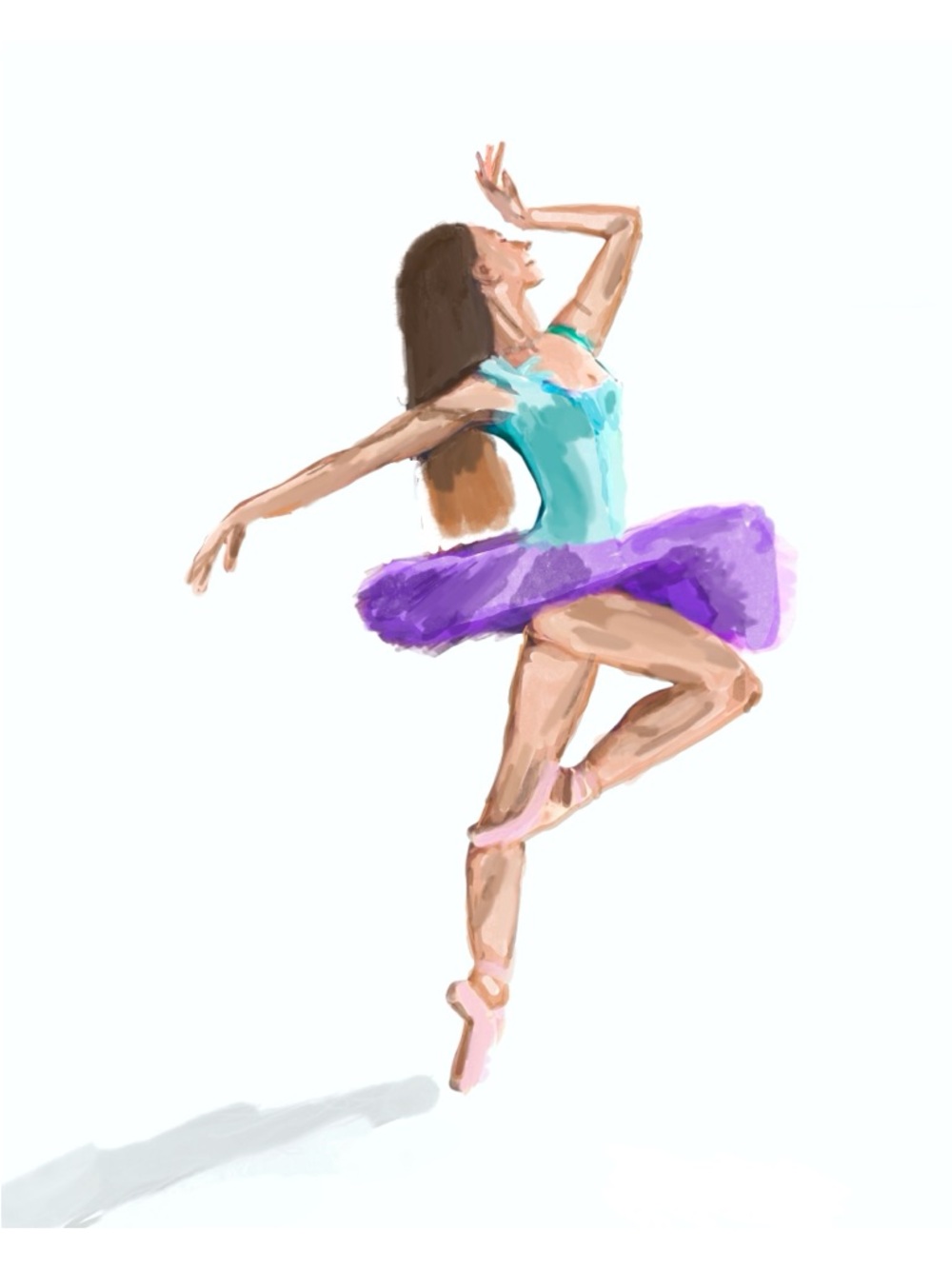 Hand-Painted Ballerina Wall Art Print in Teal and Purple